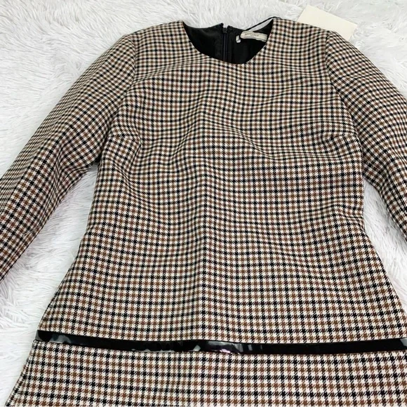 NWT Bouchra Jarra Paris 3/4 sleeve 100% wool houndstooth shift dress crew neck